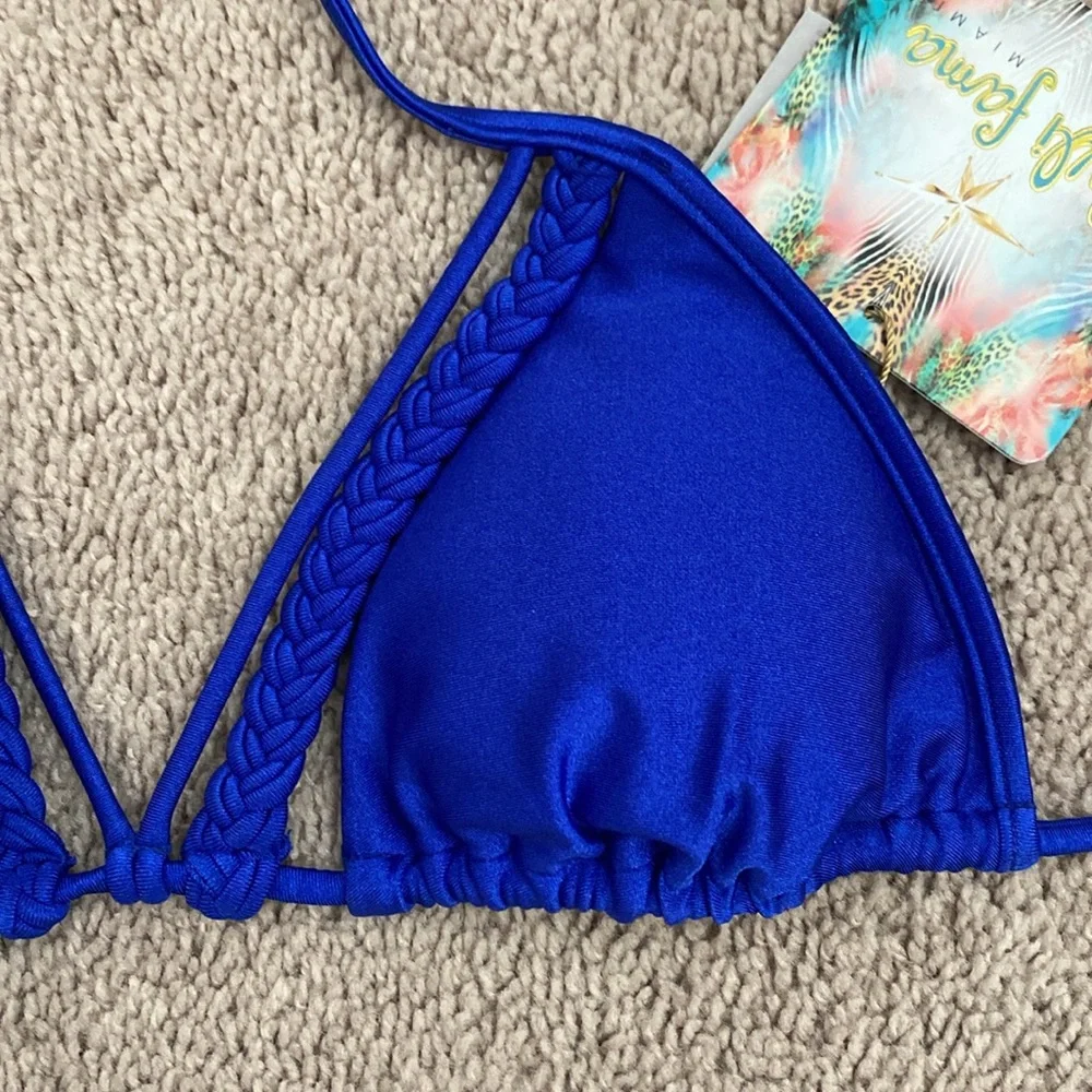 Luli Fama Kiss The Wave Triangle Top And Strings To Braid Full Bottom Size XS - Picture 4 of 15